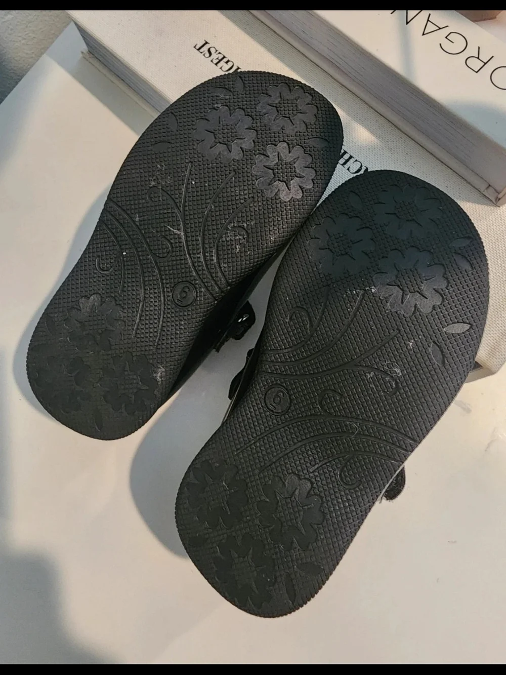 Rachel Shoes Black Patent Mary Janes with Flower Accent